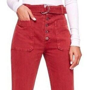 Free People high waisted button belted Burgundy/Red Jeans, size: 12